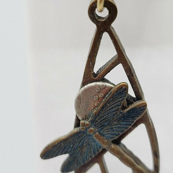 Artisan Made Dragonfly Earrings Drop Dangle Mixed Metals Native Style BOHO 2" - Picture 5 of 8